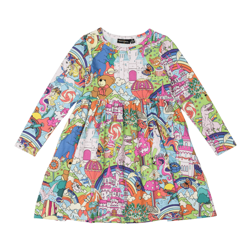 Rock Your Baby My Wonderland Long Sleeve Waisted Dress in Multi