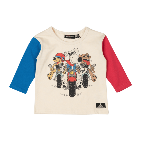 Rock Your Baby Pups on Bikes Baby Long Sleeve T-Shirt in Multi