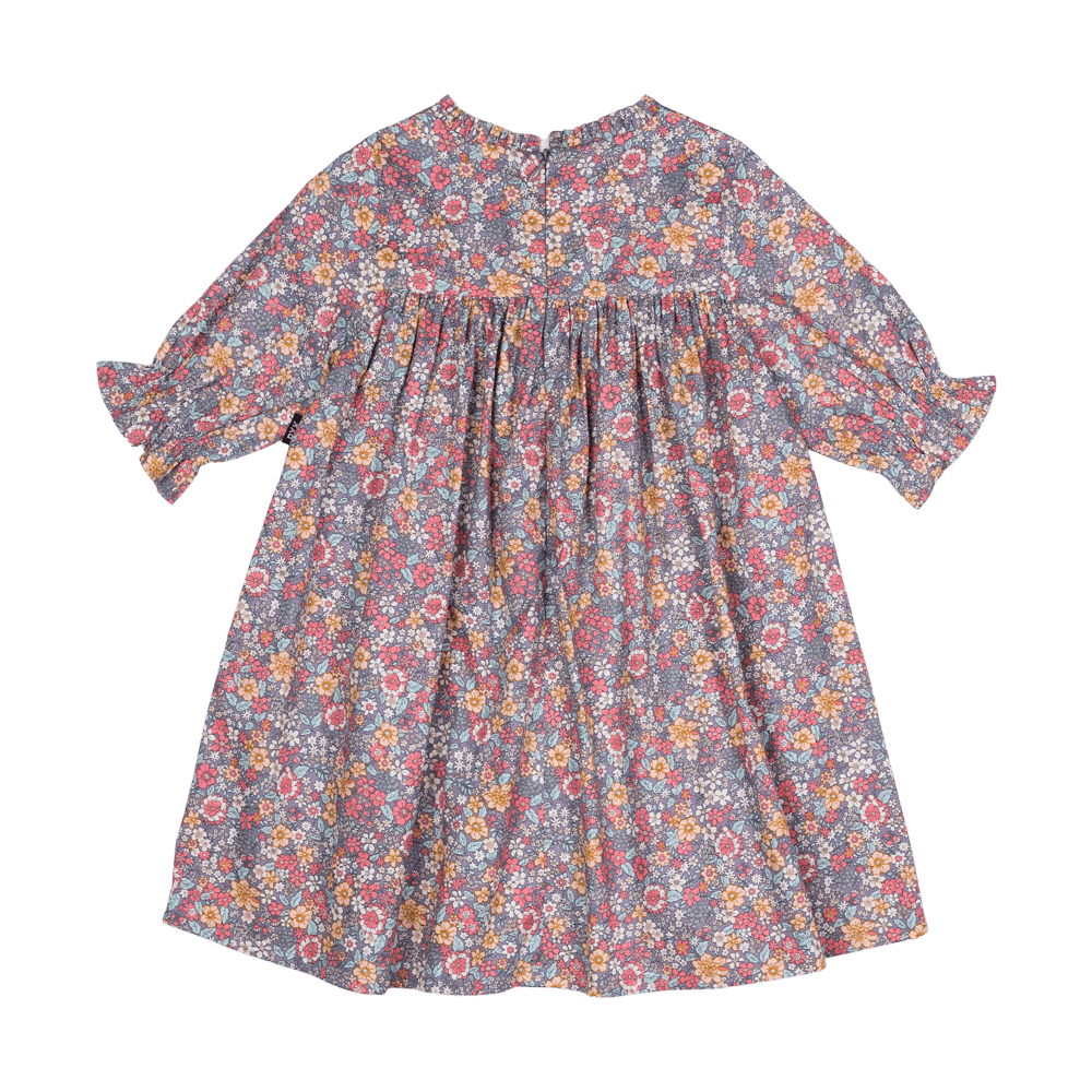 Rock your baby Pale Blue Floral LS smock dress in blue