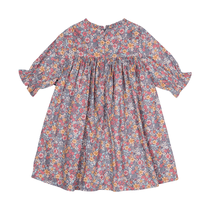 Rock your baby Pale Blue Floral LS smock dress in blue