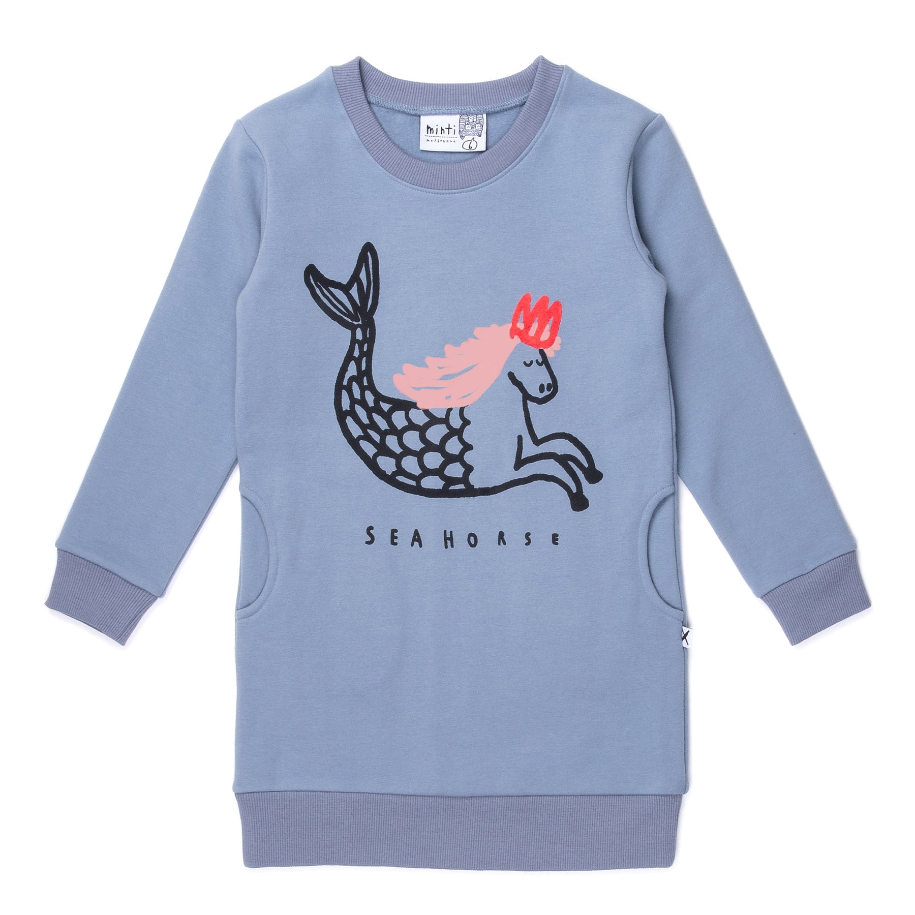 Minti Seahorse Furry Dress in muted blue