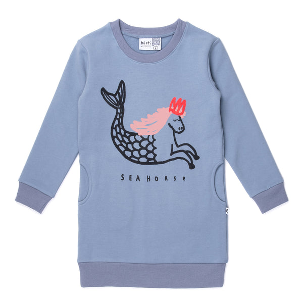 Minti Seahorse Furry Dress in muted blue