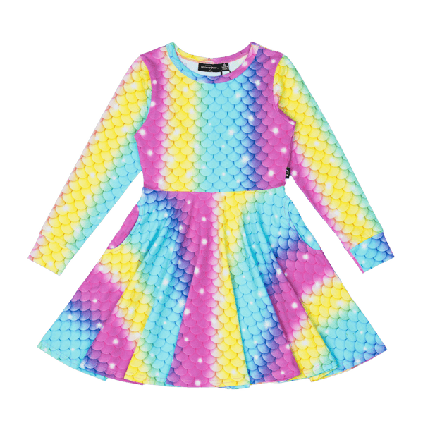 Rock Your Baby Splash Long Sleeve Waisted Dress in Multi