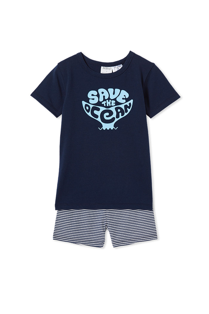 Milky Save The Ocean Pyjamas Multi Print Navy in Blue