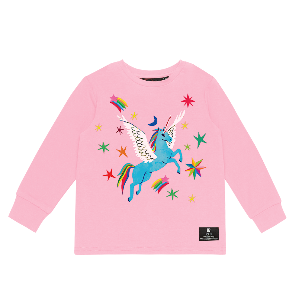 Rock Your Baby Rainbow Pegasus baby T-Shirt in pink