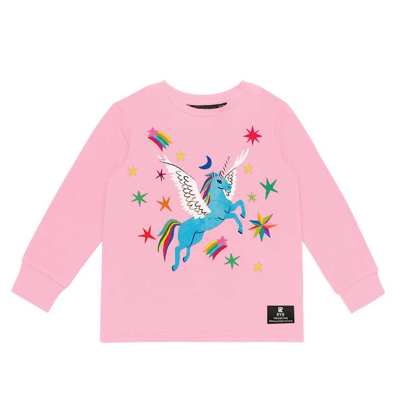 Rock Your Baby Rainbow Pegasus baby T-Shirt in pink