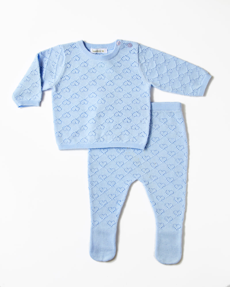 Beanstork classic pointelle 2pc set in blue