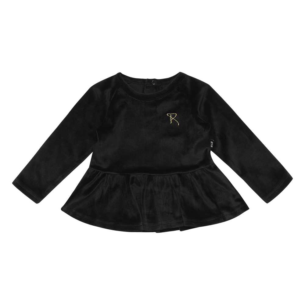Rock Your Baby long sleeve baby t-shirt in black velvet front view