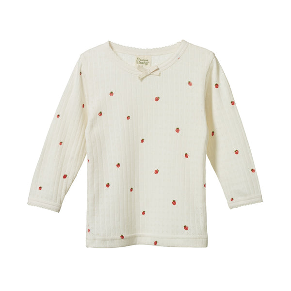 Nature Baby Long Sleeve Pointelle tee strawberry fields in cream