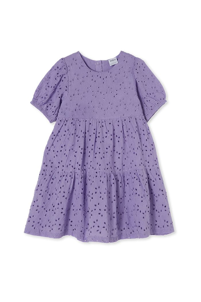 Milky broderie dress lilac in purple