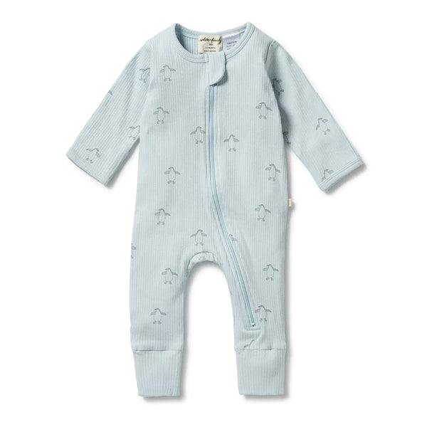 Wilson & Frenchy Organic Rib Zipsuit with feet little penguin
