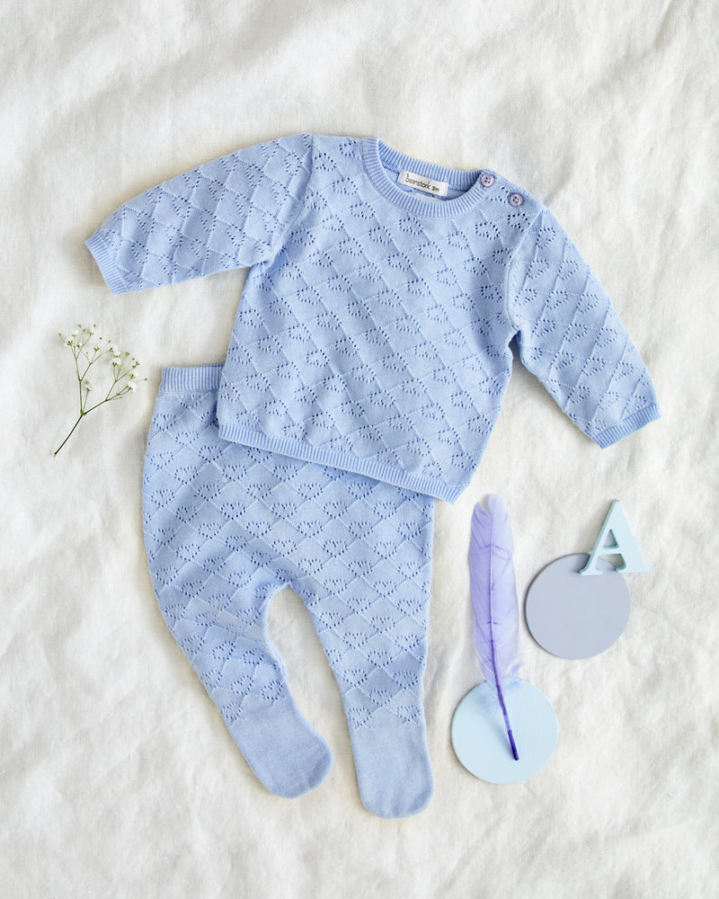 Beanstork classic pointelle 2pc set in blue