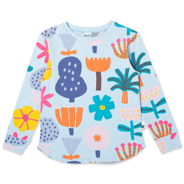 Minti Floral Garden Long Sleeve T-Shirt in Cornflower Marle