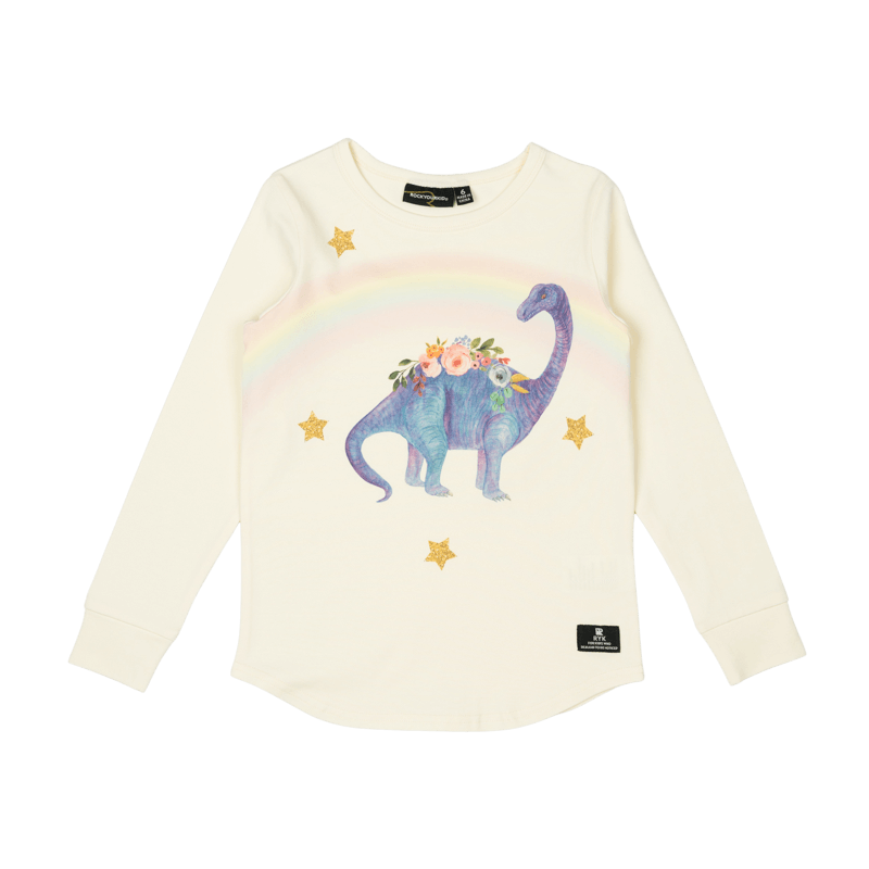 Rock Your Baby Bouquet Dinosaur Long Sleeve T-Shirt in Cream