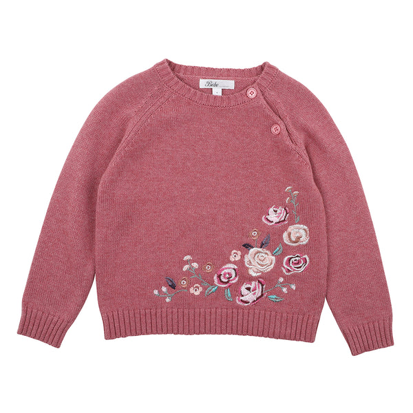 Bebe Ella floral embroidered jumper in dusky pink