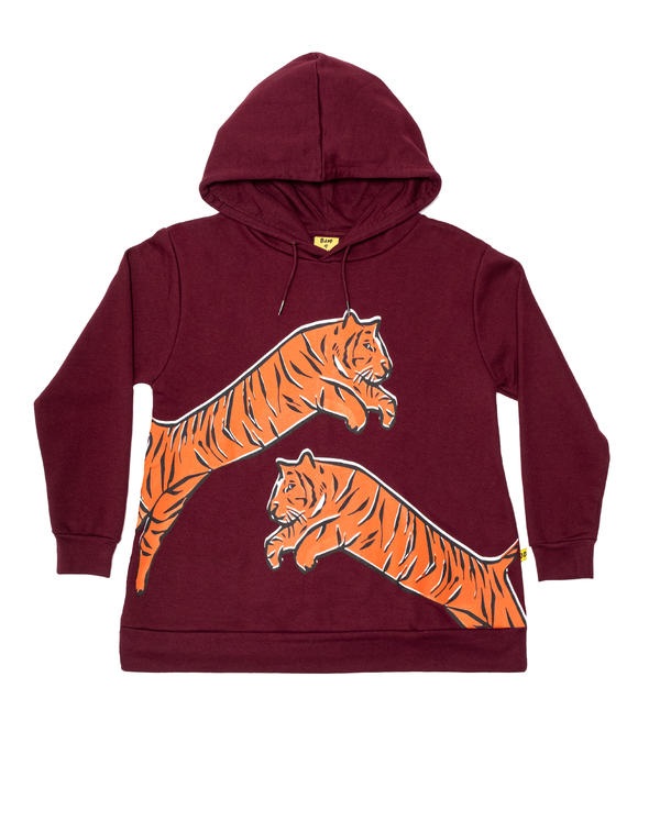 Band of Boys jumper Leaping tiger A Line hood Maroon in red