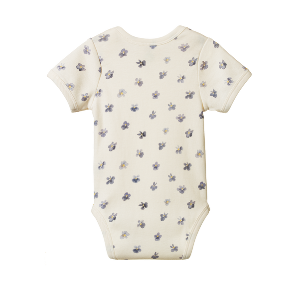 Nature Baby Cotton short sleeve Bodysuit pressed pansy print in cream
