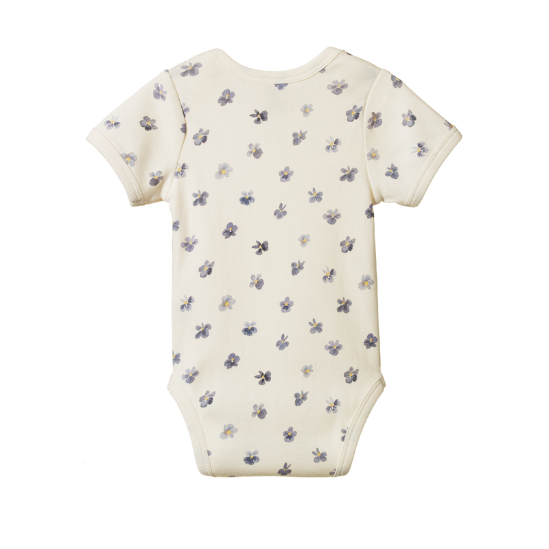 Nature Baby Cotton short sleeve Bodysuit pressed pansy print in cream