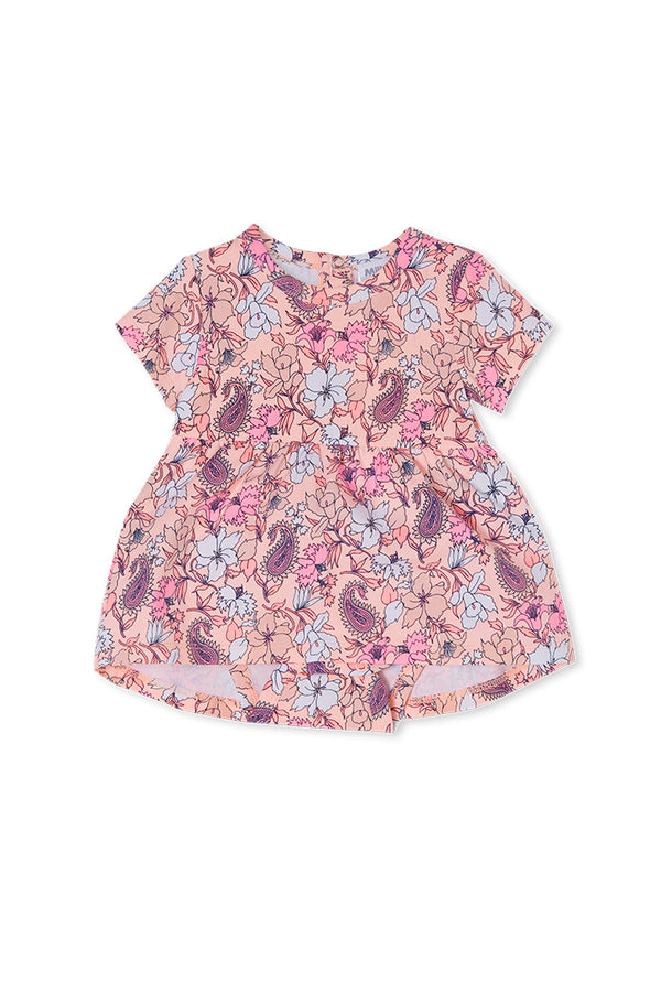 Milky paisley floral baby dress in pink