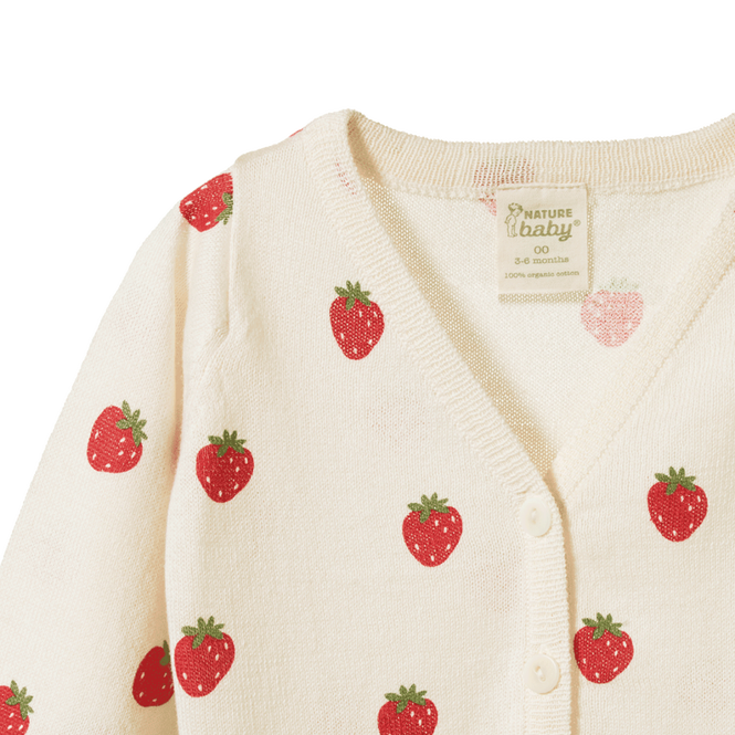 Nature baby light cotton knit cardigan large strawberry fields in cream