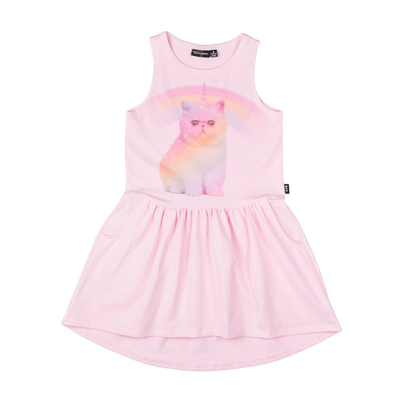 Rock Your Baby Cosmic kitten drop waist dress in pink