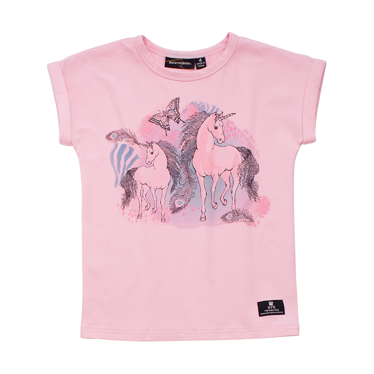 Rock Your Baby Magic Unicorns Drop Shoulder T-Shirt in pink
