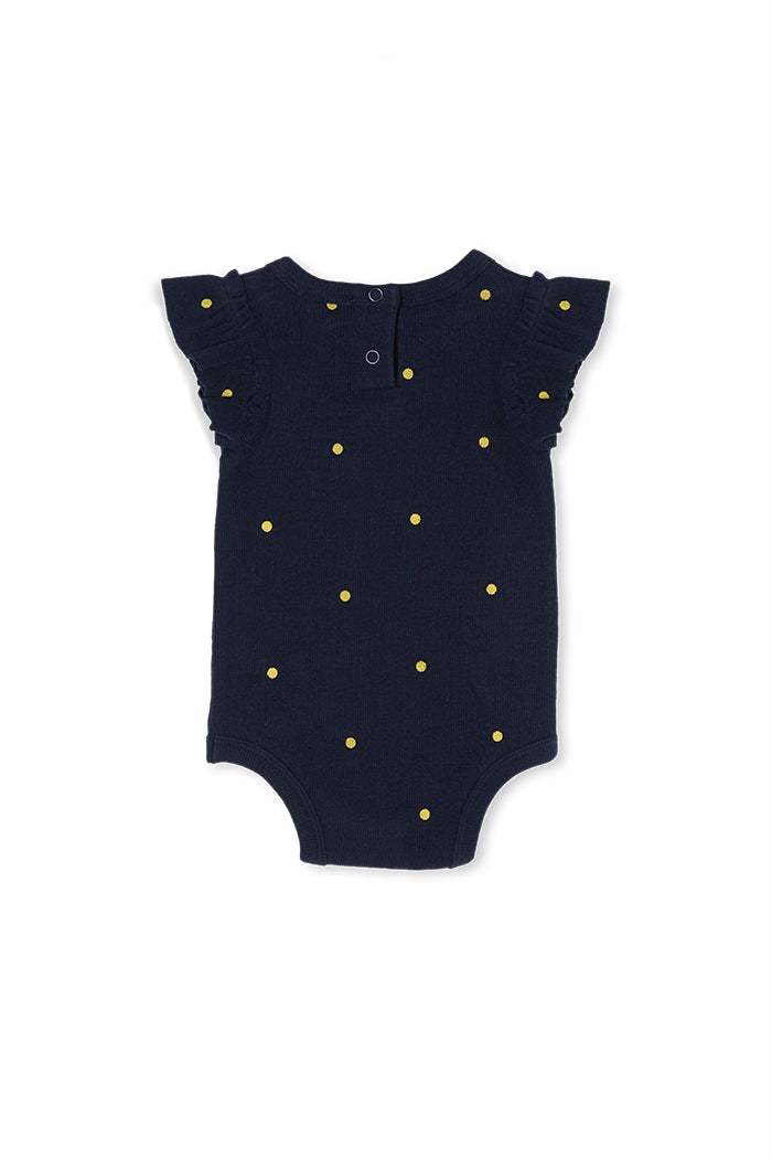 Milky navy spot rib bubbysuit in navy