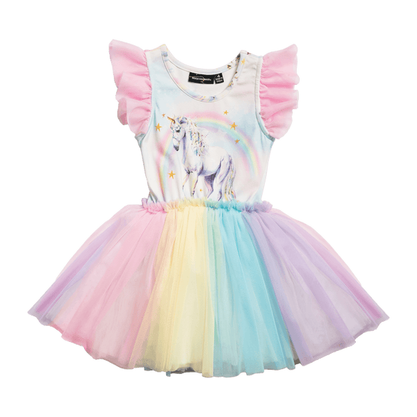 Rock your baby sorbet unicorn singlet circus dress with shoulder frills in multicolour