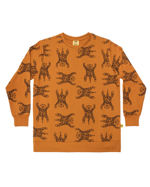 Band of boys Fleece  Crew Jumper Easy Tiger Repeat Ochre in brown