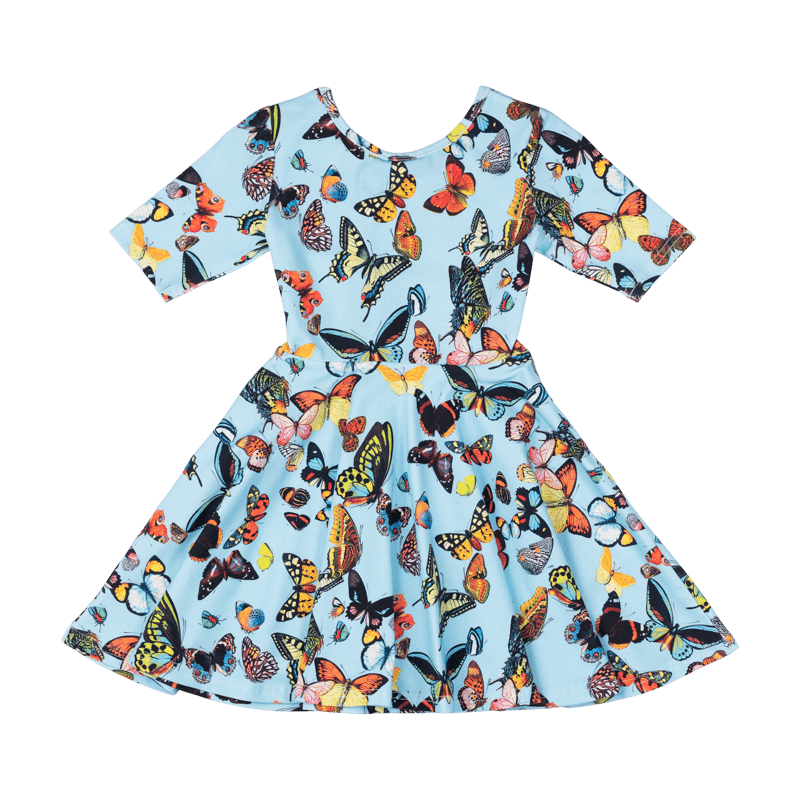 Rock Your Baby Blue butterflies waisted dress in blue