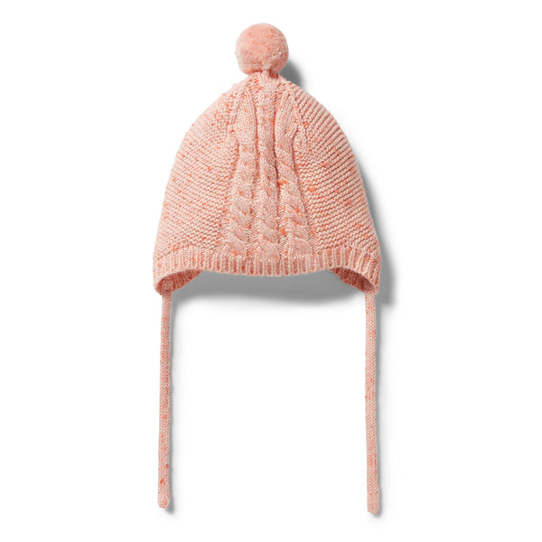 Wilson & Frenchy knitted cable bonnet - silver peony fleck