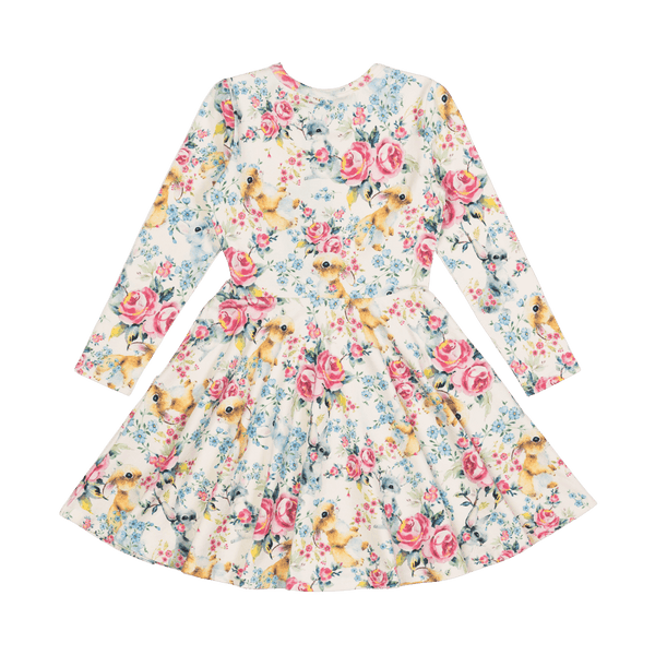 Rock your baby rose bunny LS waisted dress in multicolour