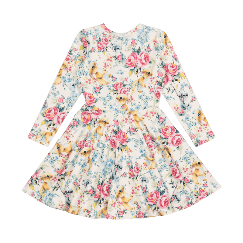 Rock your baby rose bunny LS waisted dress in multicolour