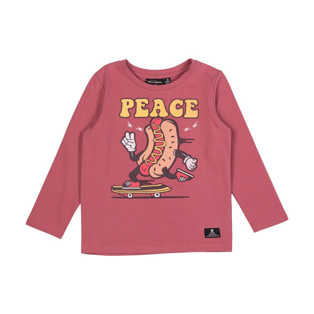Rock your baby peace dawg long sleeve Tee salmon in red