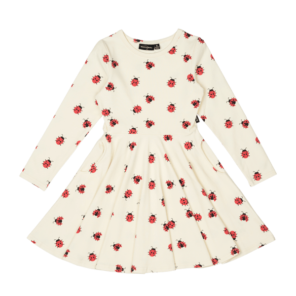 Rock Your Baby Ladybug Long Sleeve Waisted Dress in Multi