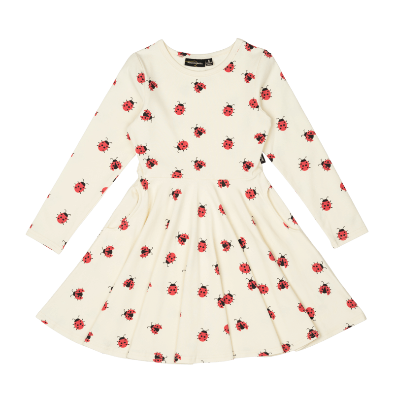 Rock Your Baby Ladybug Long Sleeve Waisted Dress in Multi