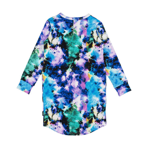 Rock your baby festival tie dye LS waisted dress in multicolour