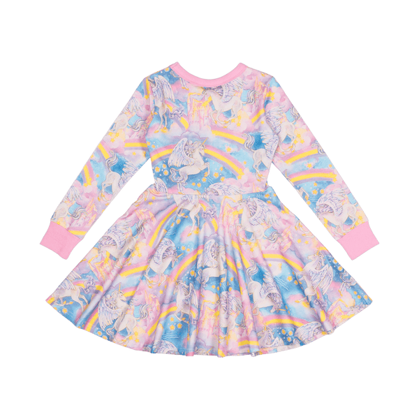 Rock your baby rainbow dreams LS waisted dress in multicolour
