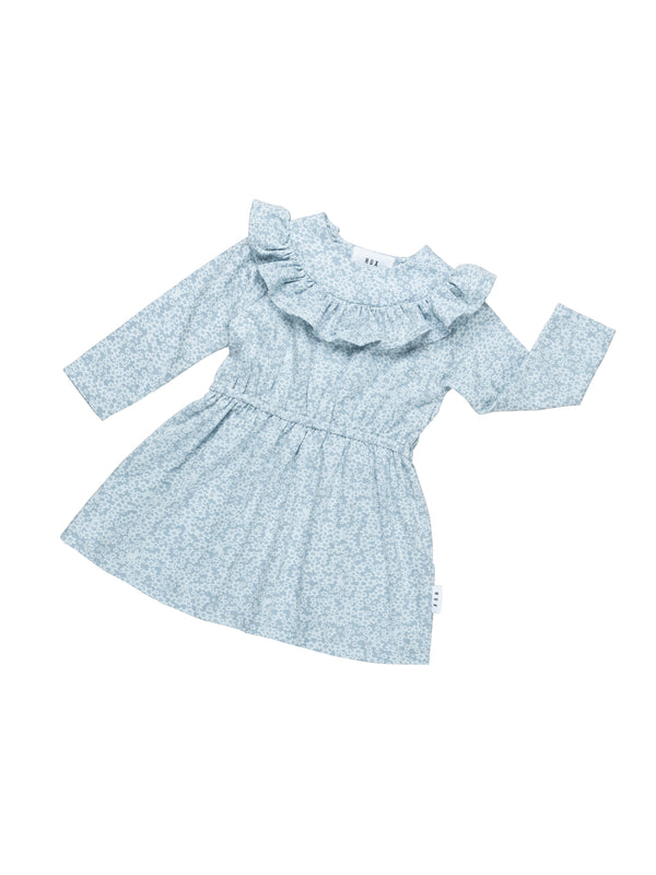 HuxBaby floral  bunnies frill dress in blue