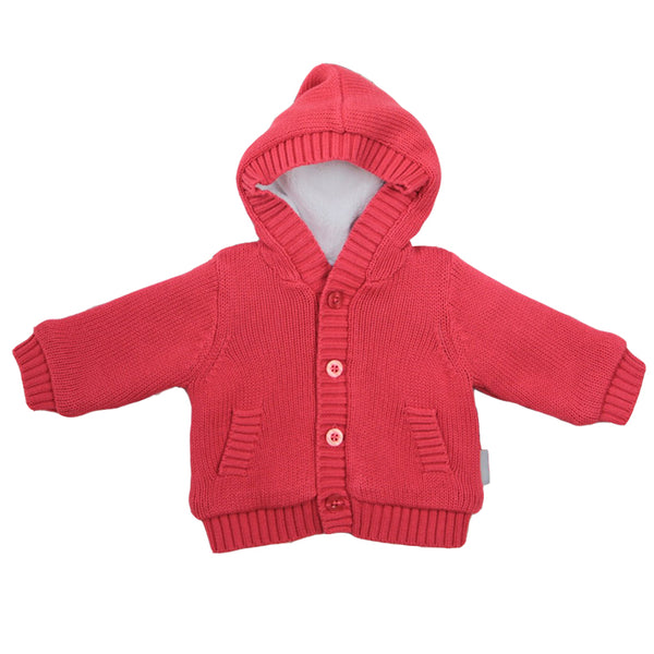 Beanstork Sherpa lined Hooded Cardigan strawberry in red
