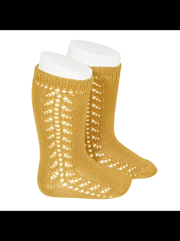 Condor side lace work childrens socks in mustard