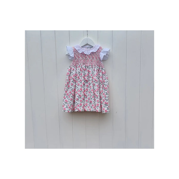 Smox Rox Summer smocked dress in white and pink