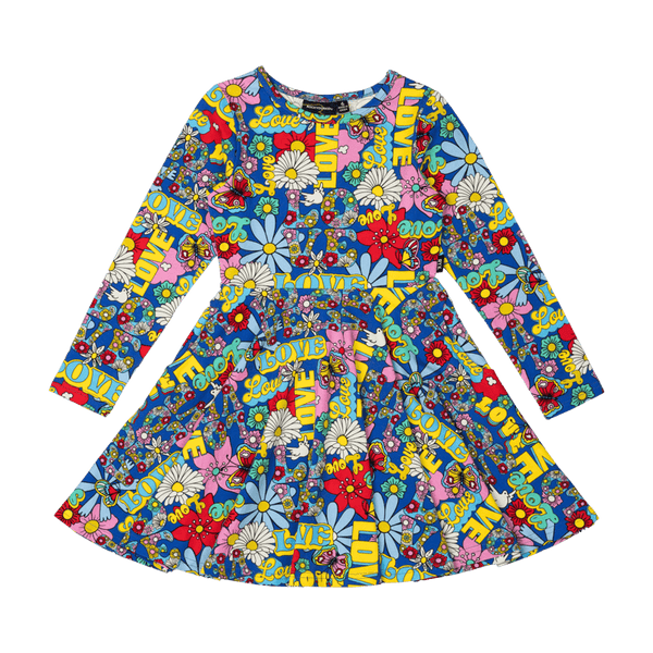 Rock Your Baby Love Long Sleeve Waisted Dress in Multi