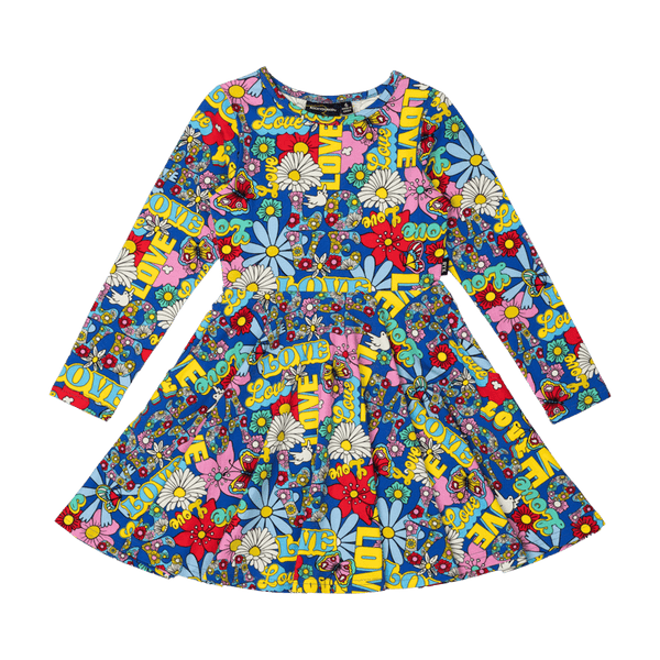 Rock Your Baby Love Long Sleeve Waisted Dress in Multi