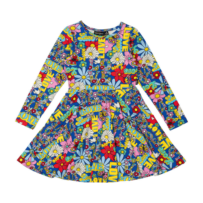 Rock Your Baby Love Long Sleeve Waisted Dress in Multi