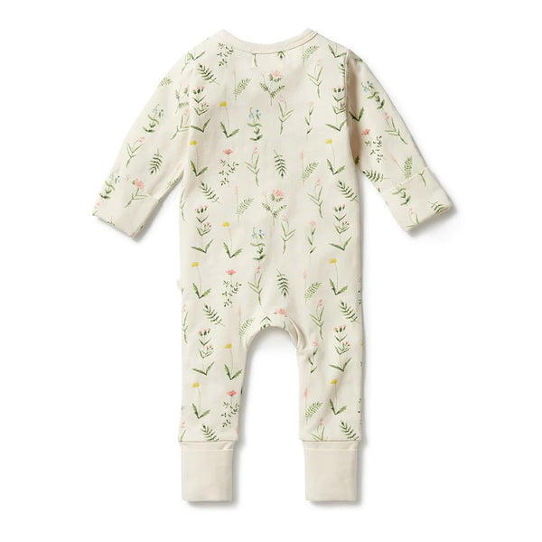 Wilson & Frenchy Organic Zipsuit with Feet - Wild Flower print in Multi