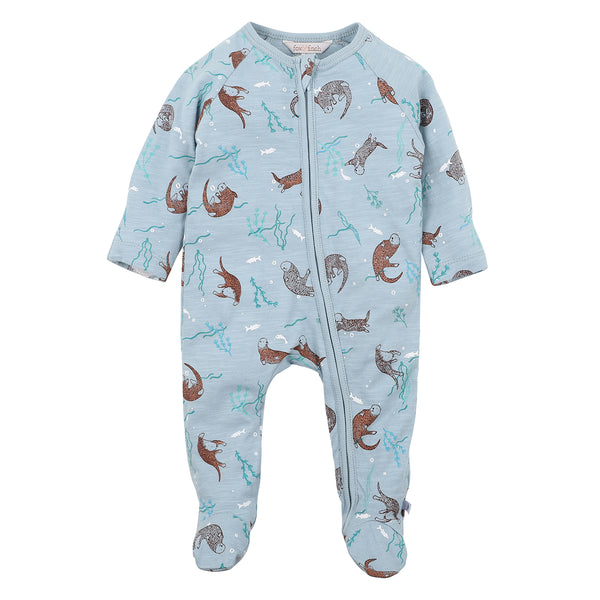 Fox & Finch otter zip onesie in blue