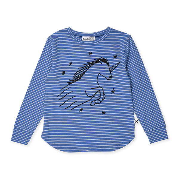 Minti starry unicorn tee in blue stripe