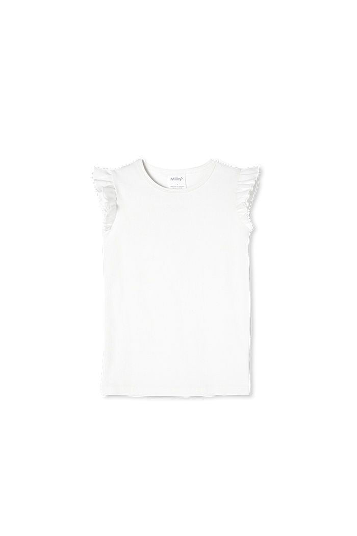 Milky Frill Sleeve Rib Tee in white