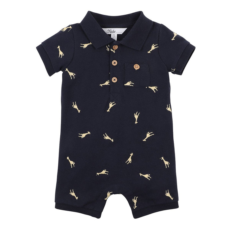 Bebe Jasper polo romper in blue